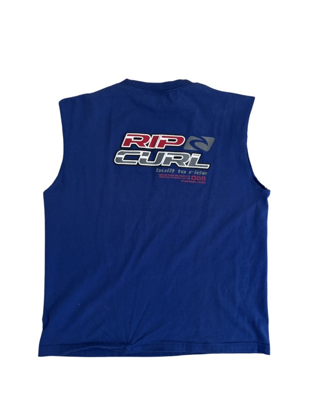 Rip Curl Y2K Royal Blue Sleeveless Logo Tee with Red and Gray Accents